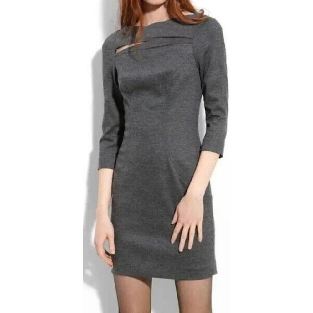 Diane von Furstenberg DVF Slashed Arita Mini Dress Gray Wool Stretch Sz 4